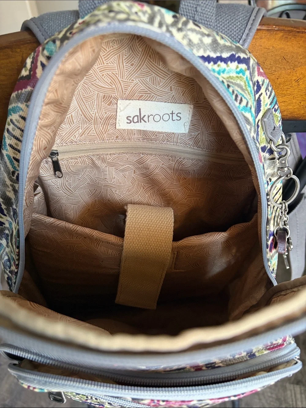 Sakroots Multicolor Tribal-Print Mini Backpack — Teal, Purple, Pink & Cream